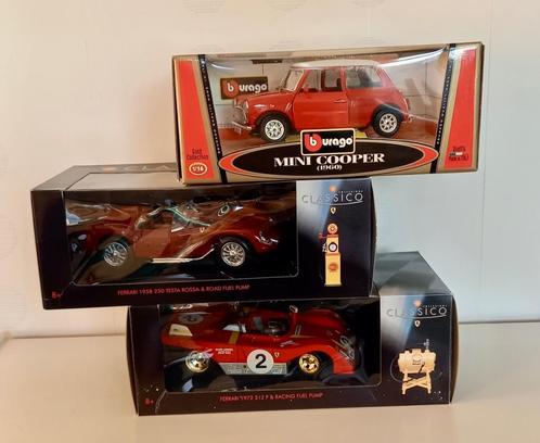 3 Modelauto’s:  2 Ferrari’s en Mini Cooper (als nieuw in ds), Hobby en Vrije tijd, Modelauto's | 1:18, Zo goed als nieuw, Auto