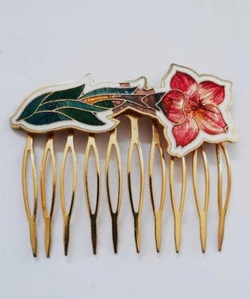 Prachtig cloisonné haarkammetje, verguld (7451) beschikbaar voor biedingen