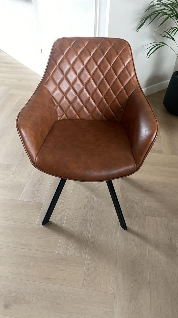 Eetkamerstoel Chiel Cognac kunstleer - Giga Meubel, Huis en Inrichting, Stoelen, Zo goed als nieuw, Vijf, Zes of meer stoelen