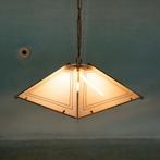 Vintage glazen hanglamp chic, brass&glass regency pendant, Ophalen of Verzenden, Gebruikt, Glas
