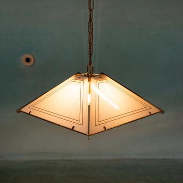 Vintage glazen hanglamp chic, brass&glass regency pendant beschikbaar voor biedingen