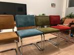 Set van 4 ribstof buisframe eetkamerstoelen van Zuiver, Huis en Inrichting, Stoelen, Gebruikt, Overige kleuren, Design, Ophalen of Verzenden