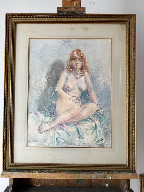 Harry Maas, aquarel, naakt, 56 x 68 cm in mooie lijst, Antiek en Kunst, Kunst | Schilderijen | Klassiek, Ophalen of Verzenden