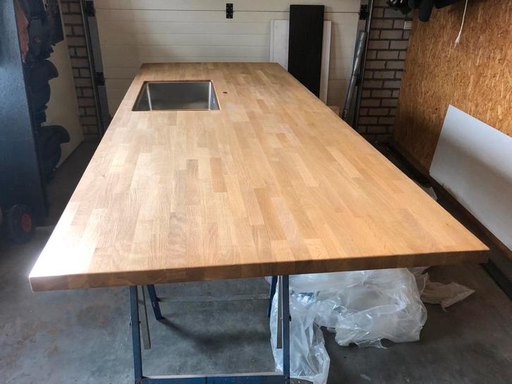 Mooie houten aanrechtblad met rvs spoelbak, Huis en Inrichting, Keuken | Keukenelementen, Gebruikt, Minder dan 100 cm, 150 tot 200 cm