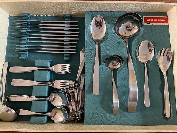 Jaren 60 bestek cassette Gero - Zilmeta - 6 stuks, Huis en Inrichting, Keuken | Bestek, Zo goed als nieuw, Bestekset, Zilver, Ophalen of Verzenden
