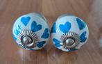 Kastdeur sierknoppen wit met blauwe hartjes, Ophalen of Verzenden, Zo goed als nieuw