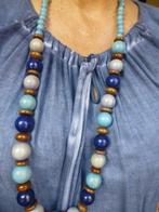 lang Collier grote Houten ronde Kralen vnl. Blauw / 99 cm, Sieraden, Tassen en Uiterlijk, Antieke sieraden, Verzenden, Overige materialen