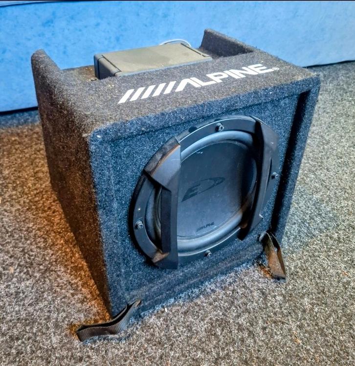 Alpine SWE-815 subwoofer (300/100W, incl kabels & bediening), Auto diversen, Autospeakers, Gebruikt, Ophalen of Verzenden