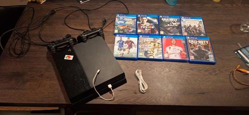 PS4 Console met alles, 2 controllers, 8 games & kabels, Spelcomputers en Games, Spelcomputers | Sony PlayStation 4, Zo goed als nieuw