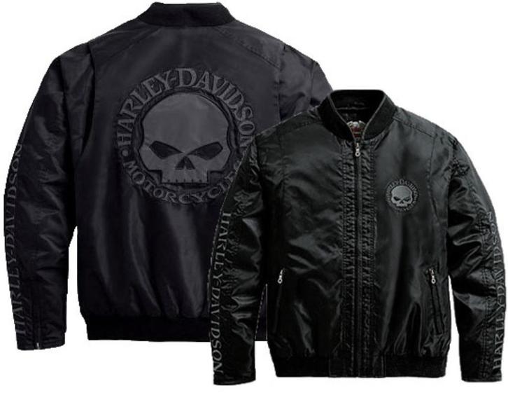 Harley-Davidson Nylon Skull Bomber Blouson Jas Jacke XL, Kleding | Heren, Jassen | Zomer, Nieuw, Maat 56/58 (XL), Zwart, Verzenden