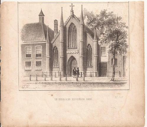 Amsterdam. De Engelsche Episcopale Kerk 1844, Antiek en Kunst, Kunst | Etsen en Gravures, Ophalen of Verzenden