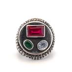 Turkmeense Afghaanse ring met robijn saffier smaragd, Ophalen of Verzenden, Zo goed als nieuw, 20 of groter, Zilver