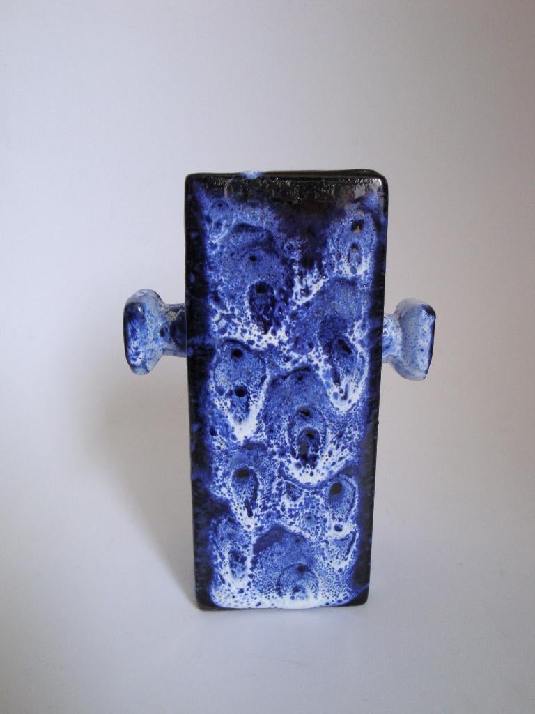 vintage vaas fat lava veb Haldensleben germany blue snake, Gebruikt, Blauw, Aardewerk of Porselein, Ophalen of Verzenden