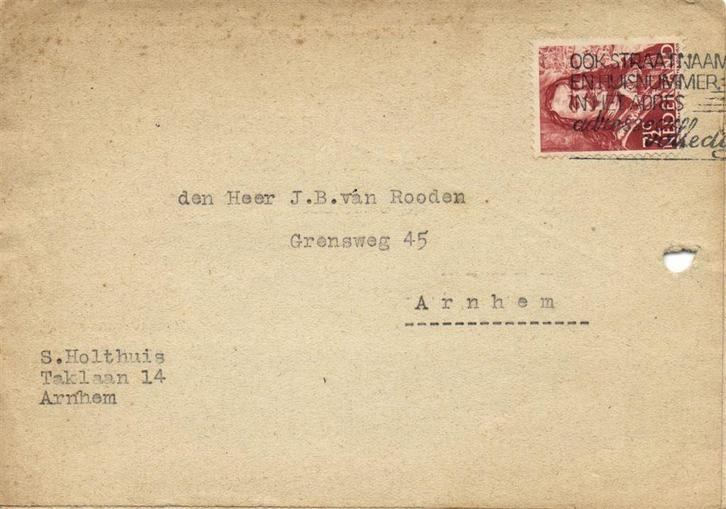 S. Holthuis, Arnhem - 08.1945 - briefkaart, Postzegels en Munten, Brieven en Enveloppen | Nederland, Envelop, Ophalen of Verzenden