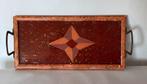 Vintage art deco beschilderd glas en houten dienblad, Ophalen of Verzenden, Gebruikt, Rechthoekig, Hout