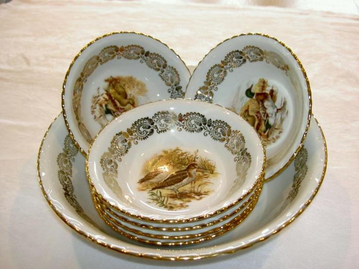 Franse dessertschaal + schaaltjes wildservies, Antiek en Kunst, Antiek | Servies los, Ophalen of Verzenden