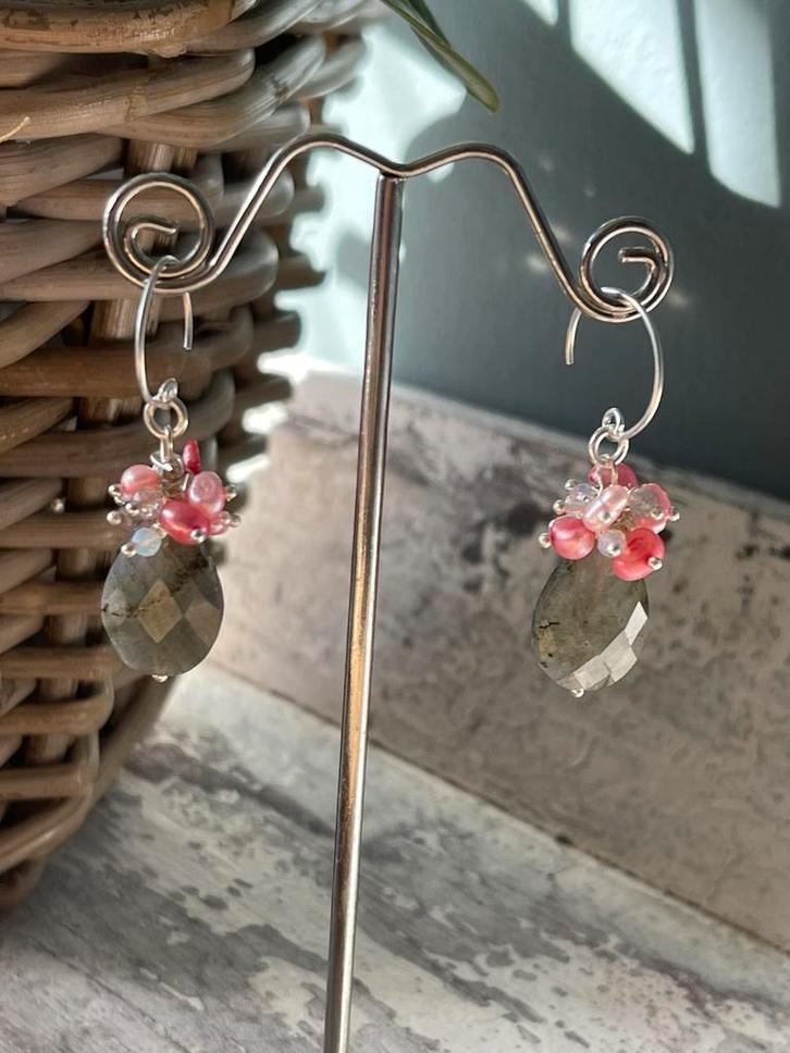 Labradoriet , Opaal , zoetwater Parel oorbellen 925 Zilver, Sieraden, Tassen en Uiterlijk, Edelstenen, Nieuw, Ophalen of Verzenden