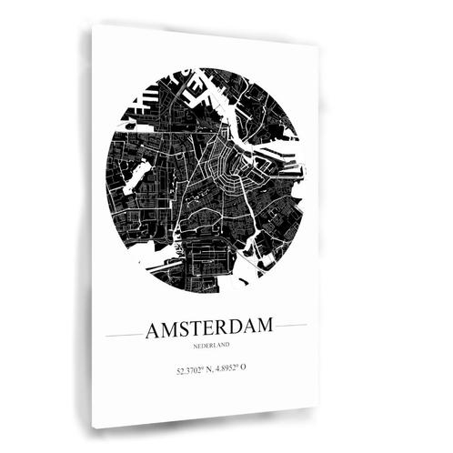 Amsterdamse Stadsplattegrond in Zwart en Wit canvas 60x90cm, Huis en Inrichting, Woonaccessoires | Schilderijen, Tekeningen en Foto's