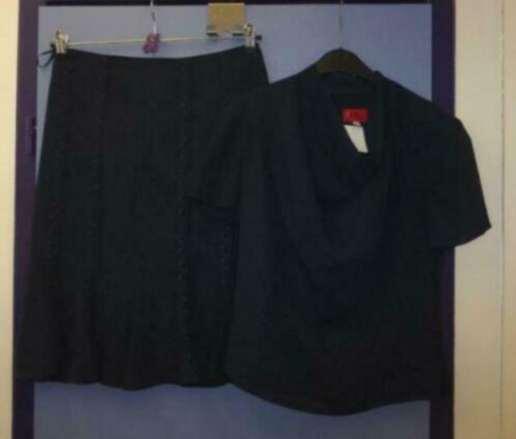 Edgar Vos set: blouse top met rok donkerblauw mt S-M 33224, Kleding | Dames, Jasjes, Kostuums en Pakken, Zo goed als nieuw, Kostuum of Pak