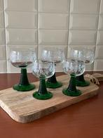 5 vintage wijnglazen met groene voet, Ophalen of Verzenden