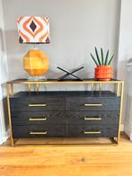 Dressoir Newton zwart eiken / champagne 140 cm / T20-1009, Ophalen, 100 tot 150 cm, 5 laden of meer, Eikenhout