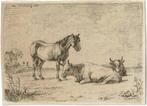 Hendrik van der Poorten ets "Twee Koeien en een Paard". 1841, Antiek en Kunst, Kunst | Etsen en Gravures, Ophalen