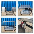 Zware mobiele kleine rvs tafel met losse plaat elementen, Ophalen, Gebruikt, Minder dan 100 cm