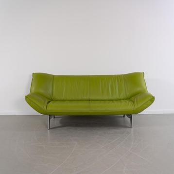 1x Leolux Tango 3-zits/223cm Bank Limegroen Leer - Gepolijst beschikbaar voor biedingen