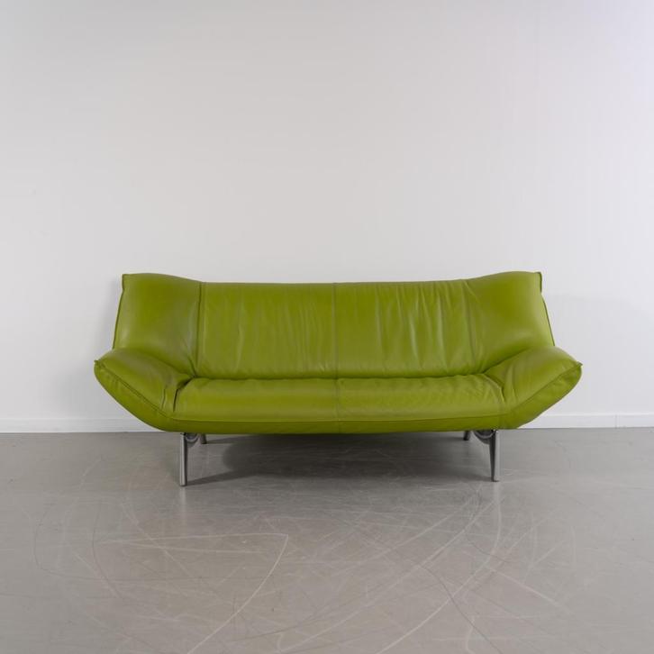 1x Leolux Tango 3-zits/223cm Bank Limegroen Leer - Gepolijst, Huis en Inrichting, Banken | Bankstellen, Zo goed als nieuw, Rechte bank
