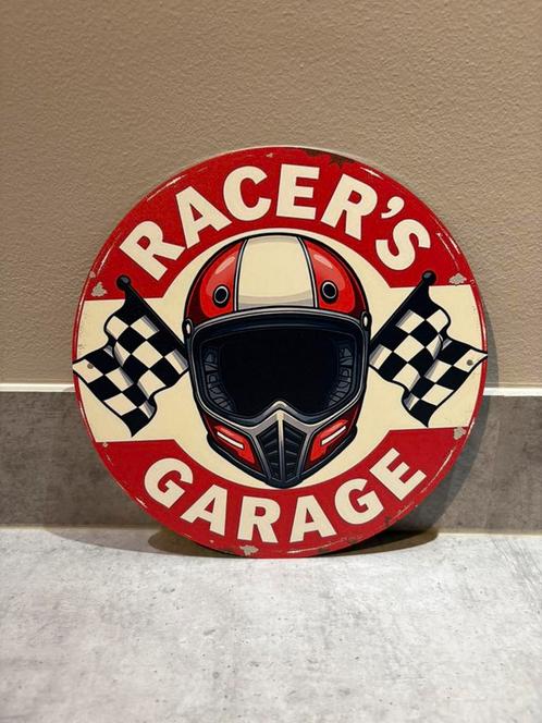 Mancave Bar Café Wanddecoratie metalen bordje Racer’s Garage, Verzamelen, Merken en Reclamevoorwerpen, Zo goed als nieuw, Reclamebord
