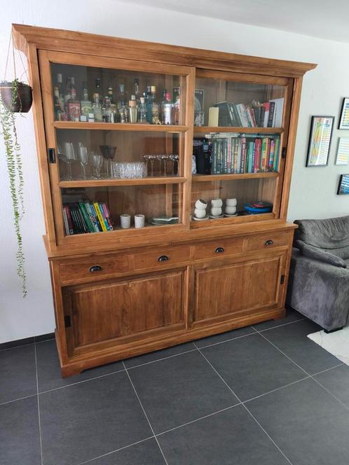 Teakhouten vitrinekast / buffetkast – in goede staat, Huis en Inrichting, Kasten | Buffetkasten, Zo goed als nieuw, 200 cm of meer