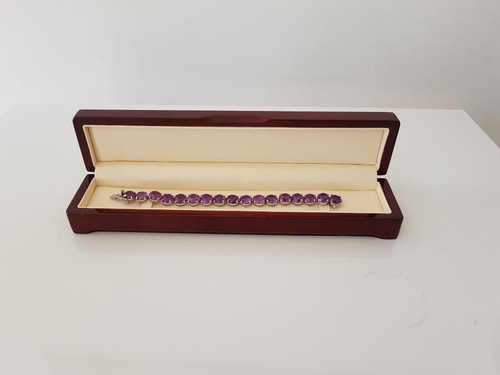 Schitterende Zilveren Amethist Armband (8 mm), Sieraden, Tassen en Uiterlijk, Armbanden, Zo goed als nieuw, Zilver, Zilver, Verzenden