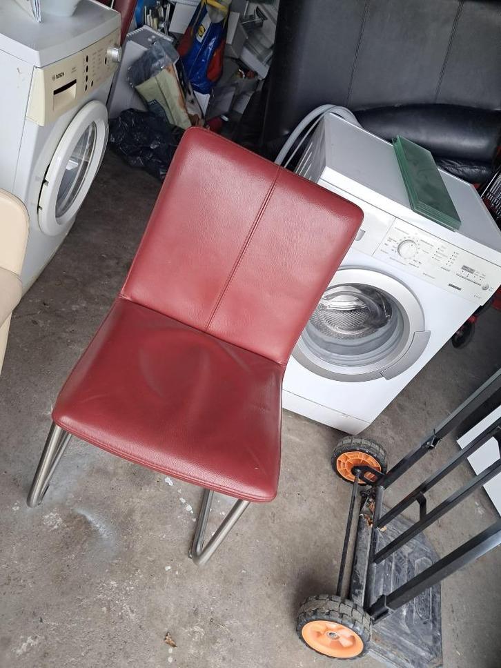 4 leren eetkamer stoelen echt leer met ijzer onder, Huis en Inrichting, Stoelen, Zo goed als nieuw, Vier, Leer, Overige materialen