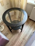 Bijzettafel zwart met ronde glasplaat, Ophalen, Vierkant, 50 tot 100 cm, Minder dan 50 cm