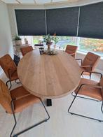 6 stoelen - Bruin Leer/staal, Metaal, Bruin, Ophalen of Verzenden, Zo goed als nieuw