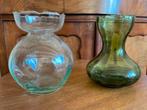 2 Antiek groene en meerblauw hyacintglazen, Antiek en Kunst, Antiek | Glas en Kristal, Ophalen of Verzenden