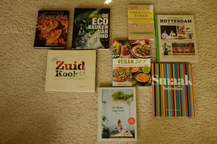 Diverse kookboeken Vegan, Vega, Eco, ROTTERDAM!, Boeken, Kookboeken, Gelezen, Voorgerechten en Soepen, Hoofdgerechten, Taart, Gebak en Desserts