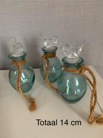 Drie blauwe flesjes met vogels, Antiek en Kunst, Ophalen