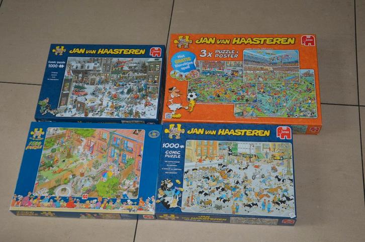 4 Dozen met Jan van Haasteren puzzels: De Veemarkt, Kerstmis, Hobby en Vrije tijd, Denksport en Puzzels, Gebruikt, Legpuzzel, 500 t/m 1500 stukjes