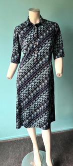 Vintage jaren 70 jurk donkerblauw met motief maat 40, Maat 38/40 (M), Vintage, Knielengte, Gedragen