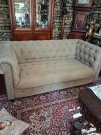 Bank chesterfield stof grijs groen, Gebruikt, Tweepersoons, 75 tot 100 cm, Ophalen of Verzenden