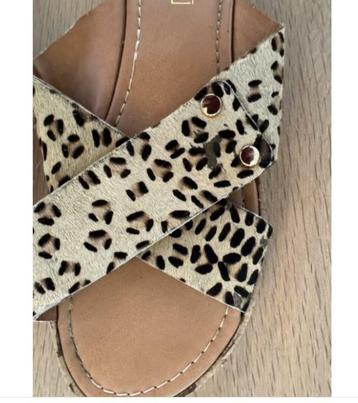 RIVER ISLAND panterprint leren slippers NIEUWSTAAT chcs 40 beschikbaar voor biedingen