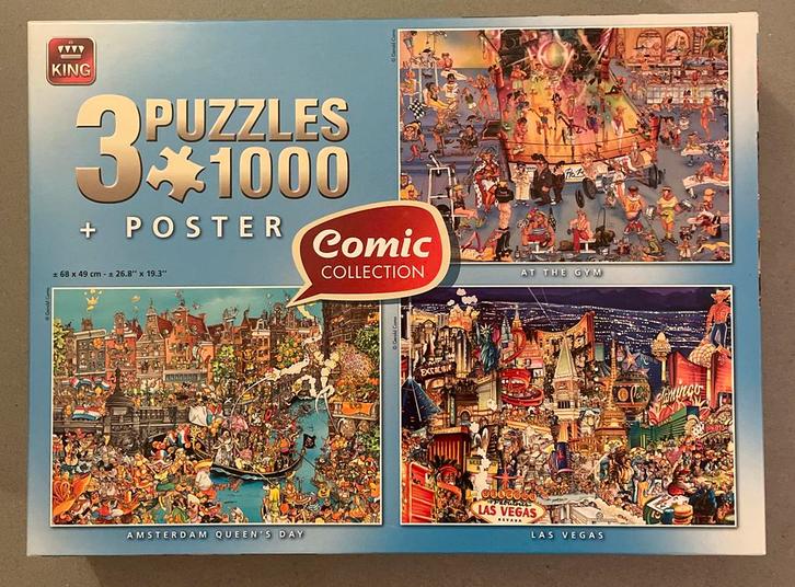 King Puzzles Comic Collection - 3x1000 stukjes, Hobby en Vrije tijd, Denksport en Puzzels, Zo goed als nieuw, Legpuzzel, 500 t/m 1500 stukjes