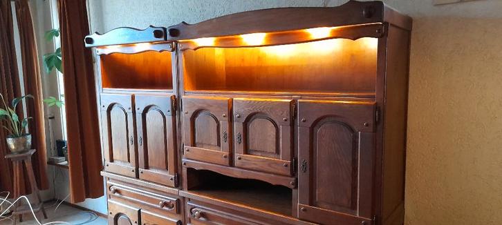 Klassiek Eikenhouten 4-delig wandmeubel, Huis en Inrichting, Kasten | Wandmeubels, Zo goed als nieuw, 200 cm of meer, 150 tot 200 cm