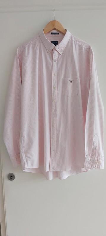 ZGAN GANT heren overhemd wit met roze streep maat 3xl (xxxl)