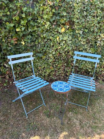 Bistro Stoeltjes Set Blauw Metaal beschikbaar voor biedingen