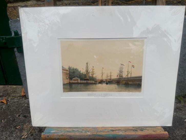 Antieke Amsterdam Litho – Entrepotdok ( 1850-1860), Antiek en Kunst, Kunst | Etsen en Gravures, Ophalen of Verzenden