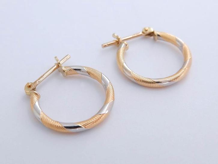 Kleine 18 karaat Gouden Bicolor Creool Oorbellen Oorringen, Sieraden, Tassen en Uiterlijk, Oorbellen, Nieuw, Goud, Goud, Verzenden