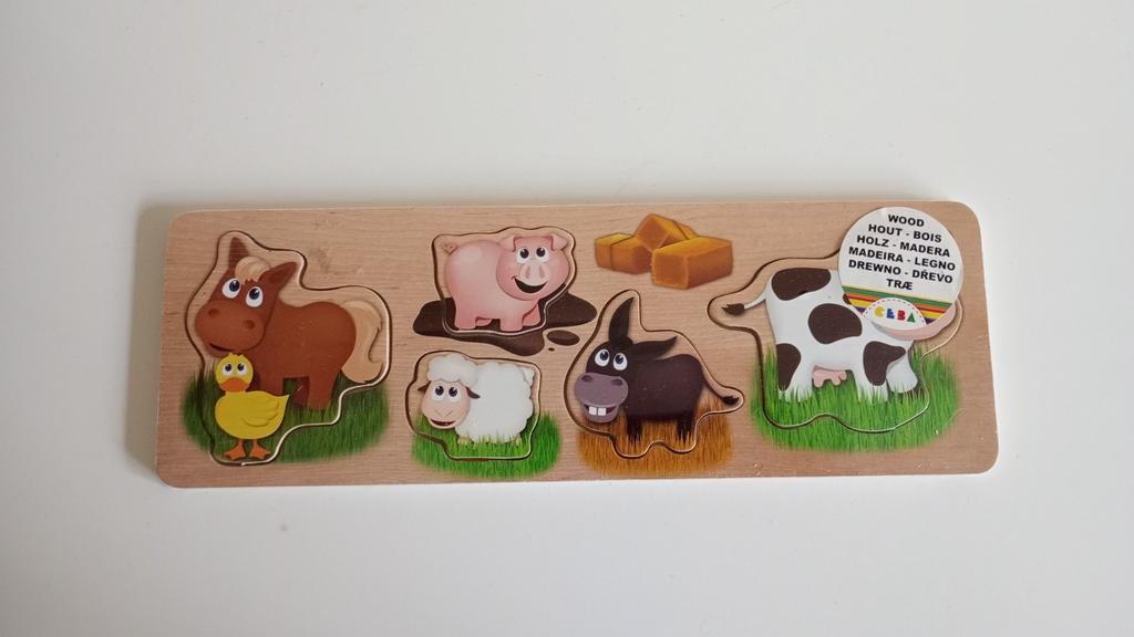 Houten boerderij dieren puzzel voor kinderen, nieuw, Nieuw, Ophalen of Verzenden, Van hout, Minder dan 10 stukjes