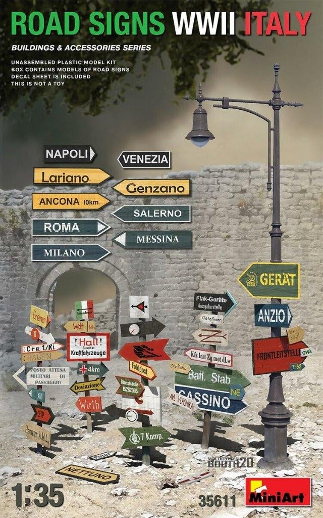 Miniart 1:35 Italian road signs WWII, Hobby en Vrije tijd, Modelbouw | Figuren en Diorama's, Ophalen of Verzenden, Nieuw, 1:35 tot 1:50